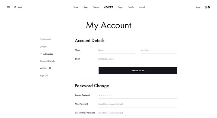 Konte WooCommerce WordPress Theme My Account