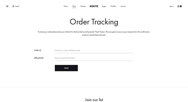 Konte WooCommerce WordPress Theme Order Tracking