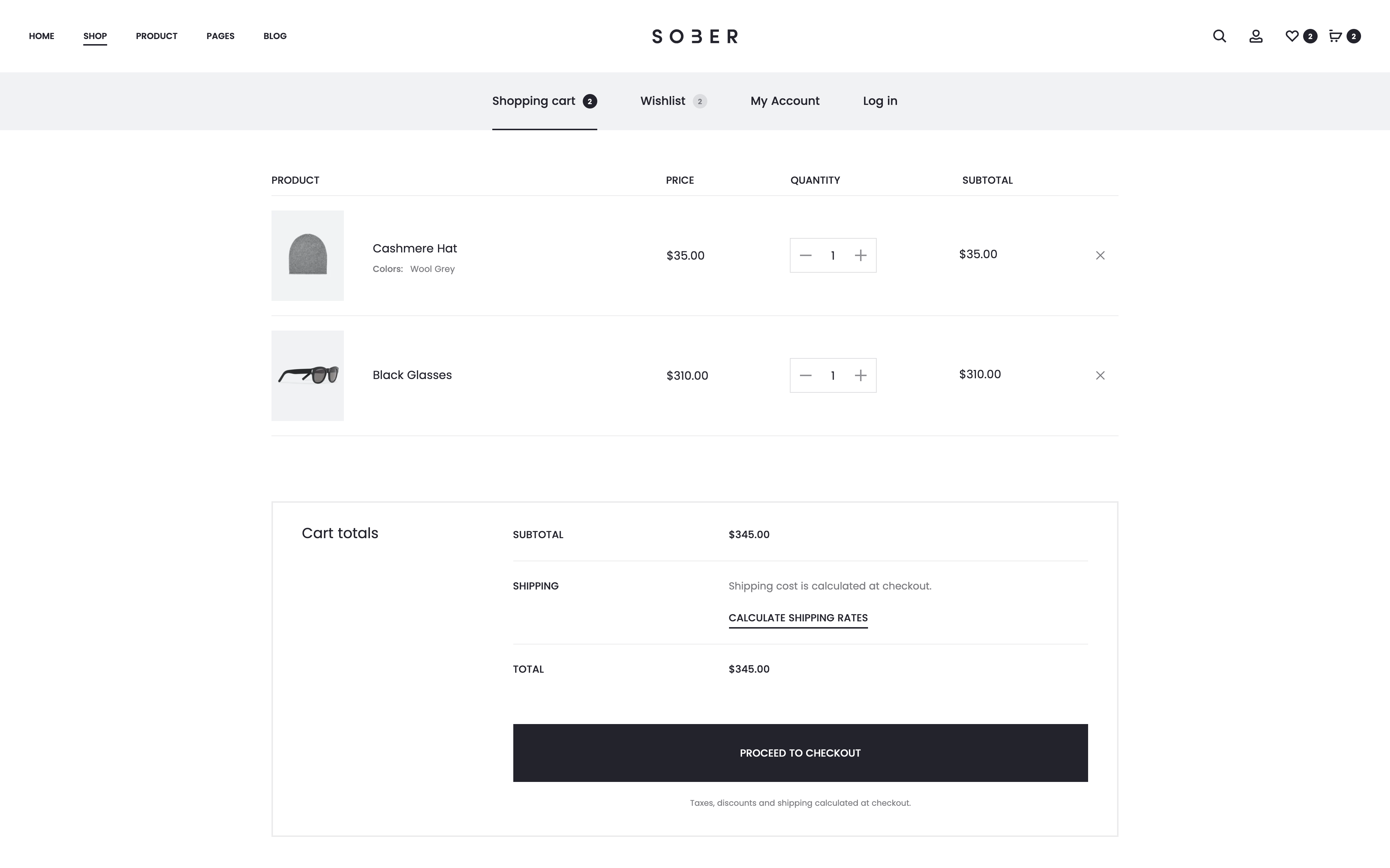 Shopping cart page